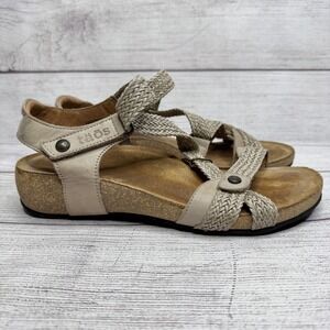 TAOS Tan Leather Woven Strappy Cork Comfort Sandals Casual Shoes Womens Size 39